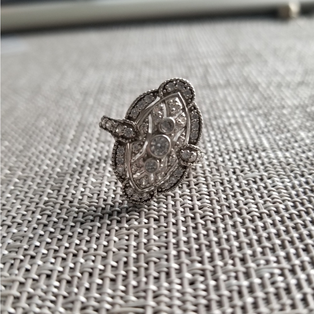 STERLING SILVER CZ ART DECO MILLGRAIN NAVETTE SET - RING AND PENDENT - STUNNING! - Picture 13 of 16